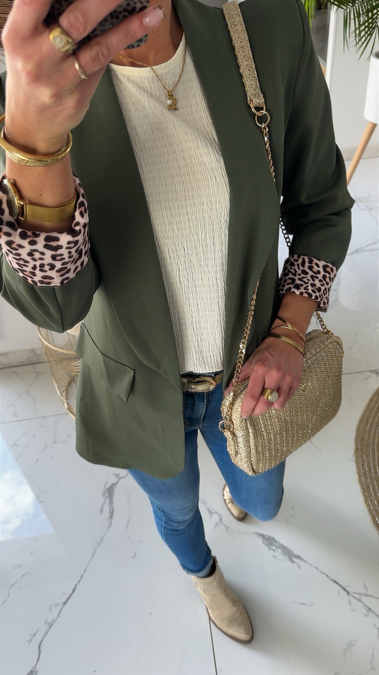 Blazer kaki revers léopard