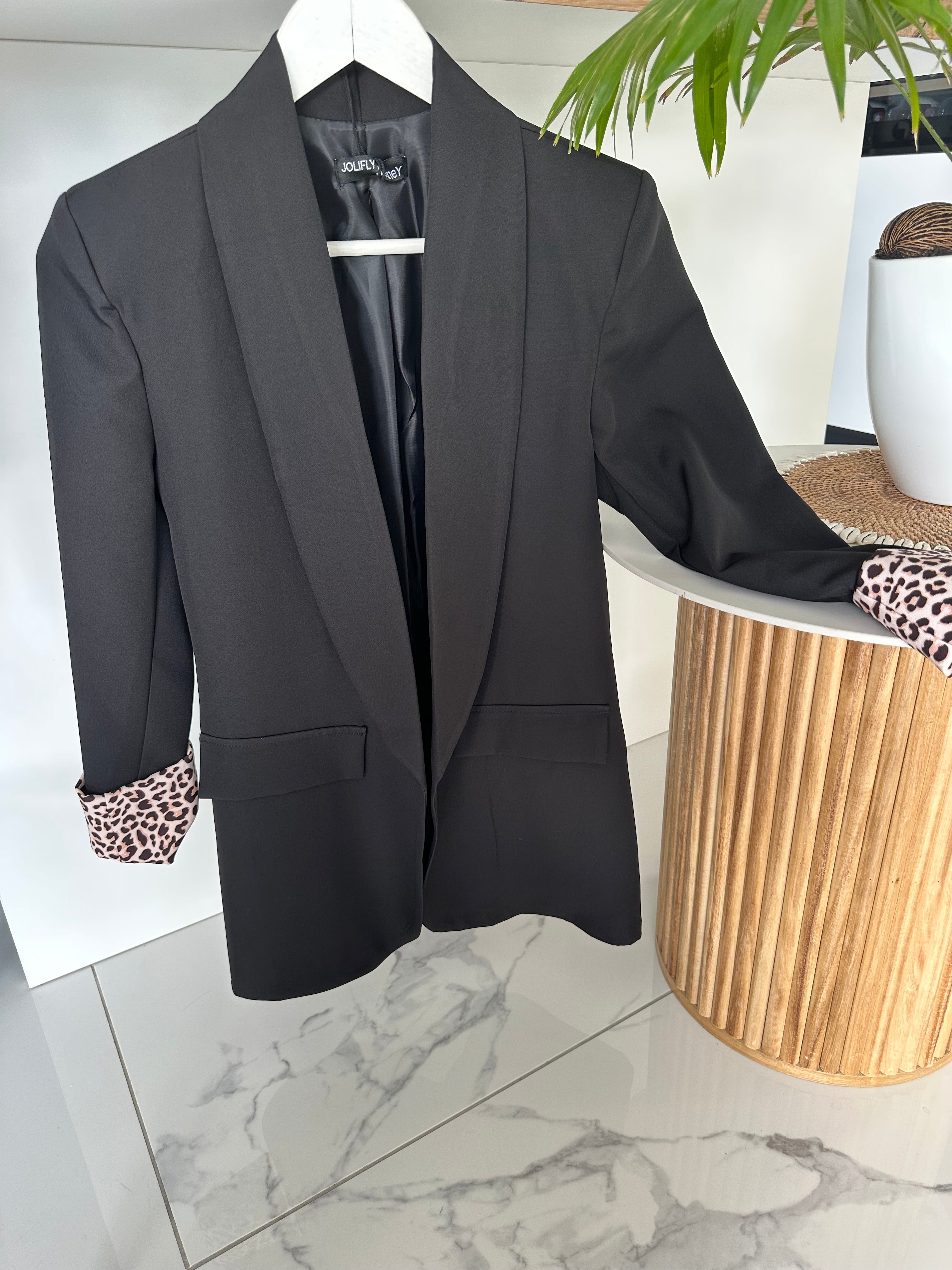 Blazer noir revers léopard