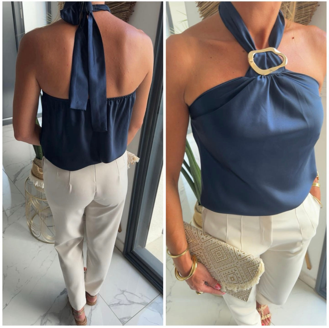 Top en satin bleu