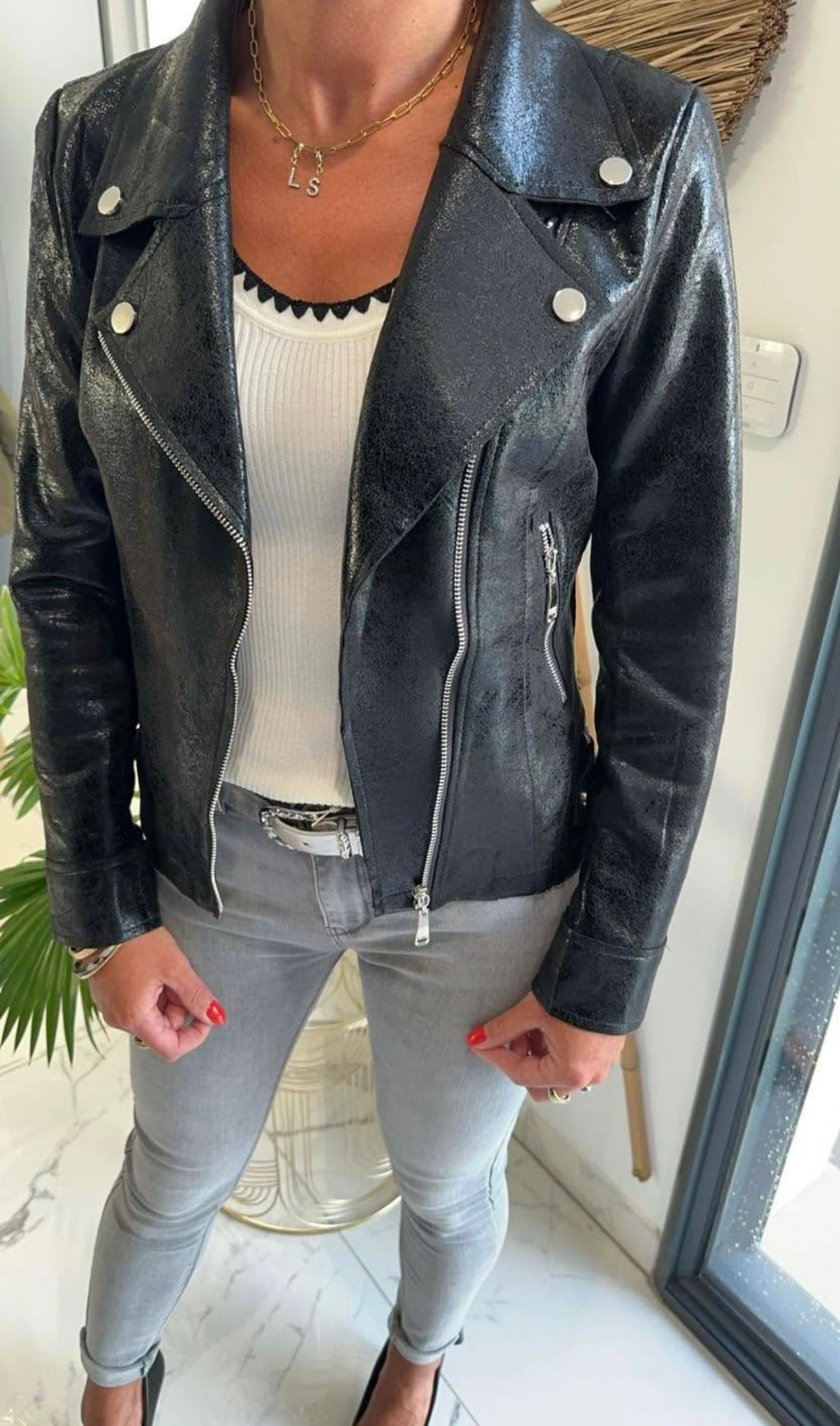 Perfecto en suédine noir irisé