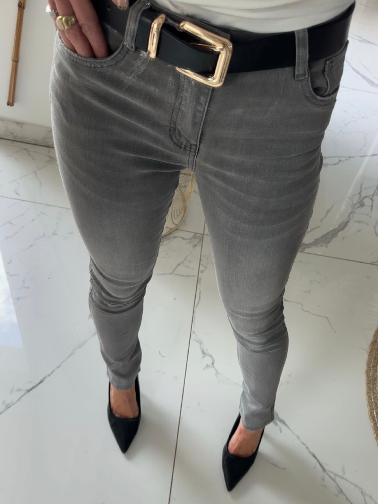 Jean slim gris pailleté