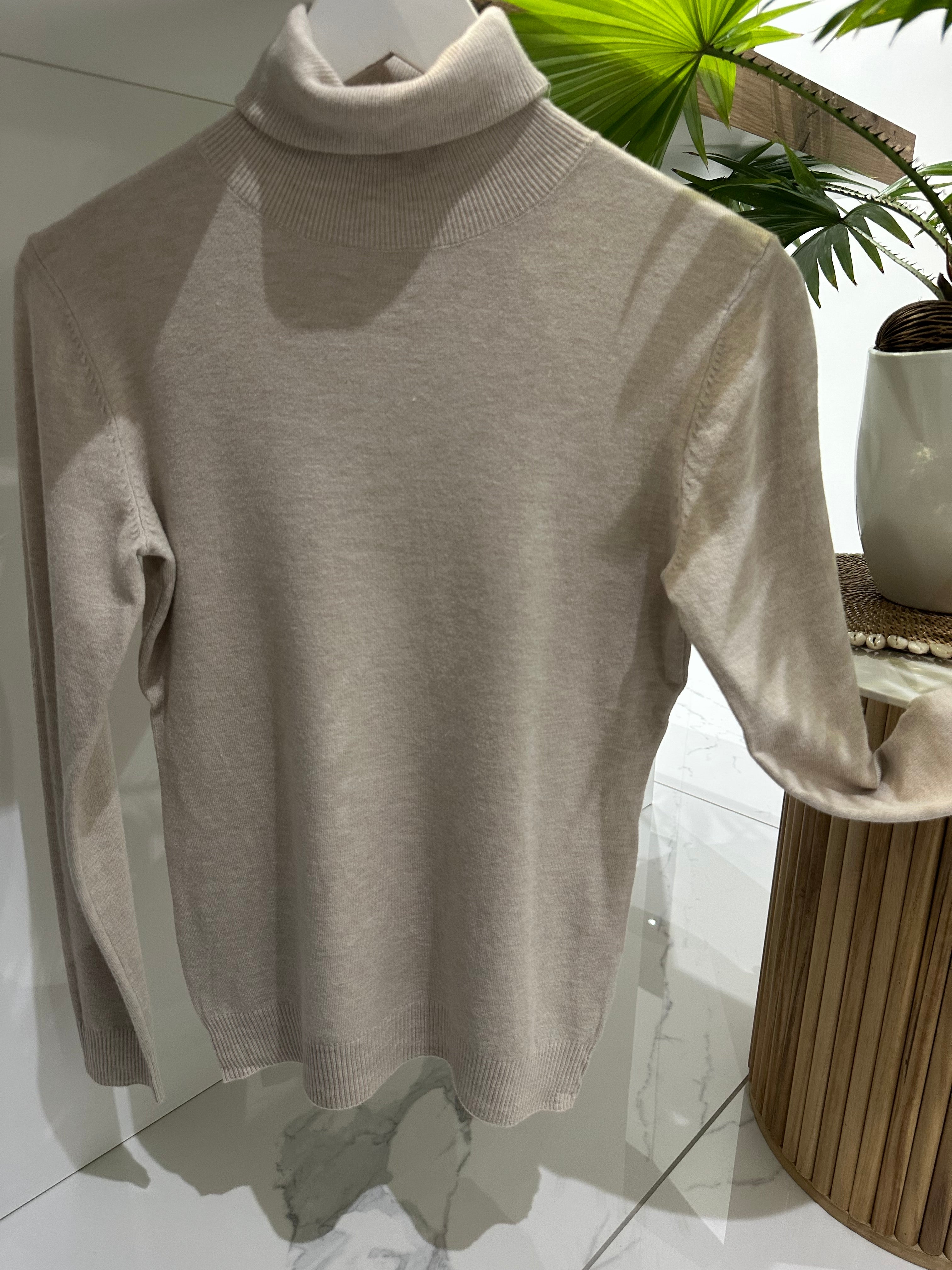 Pull col roulé taupe