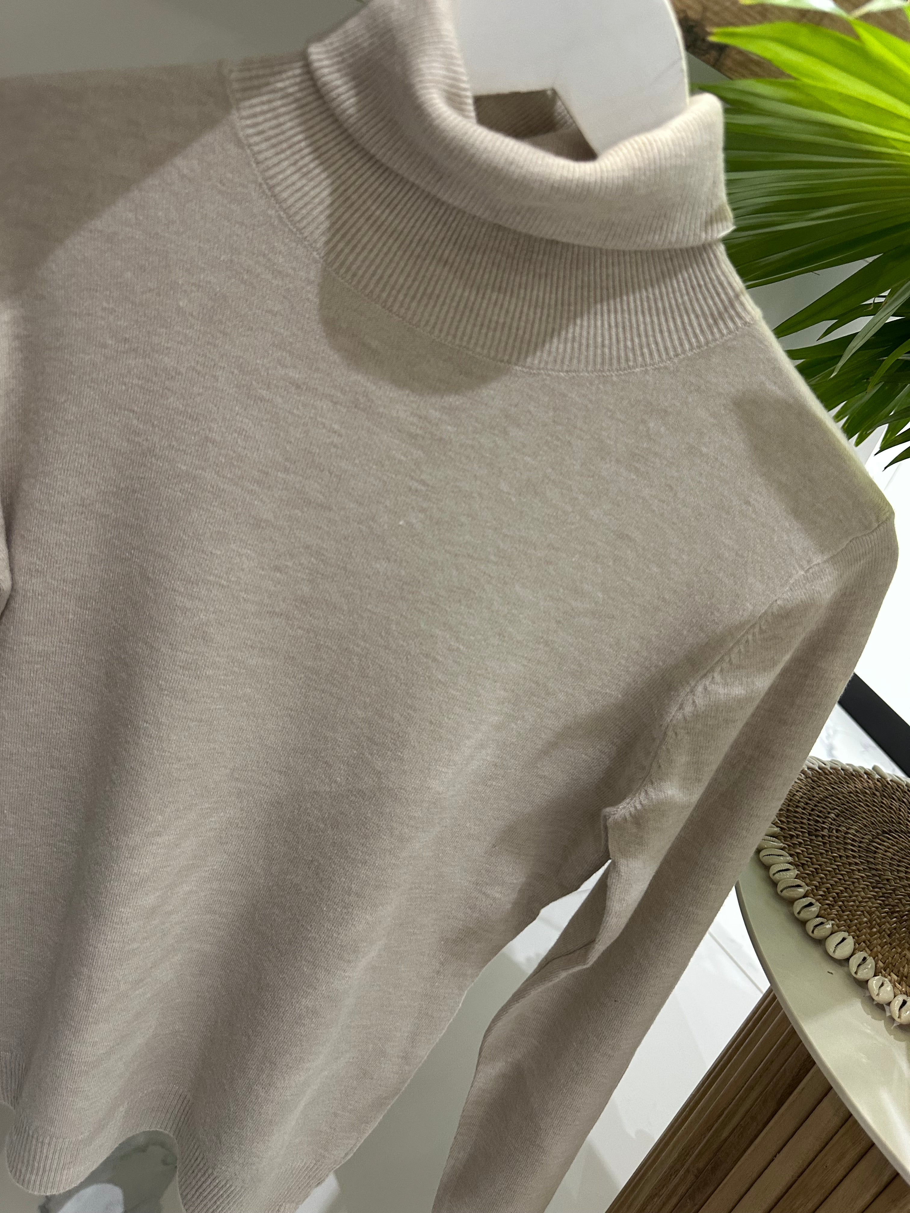 Pull col roulé taupe