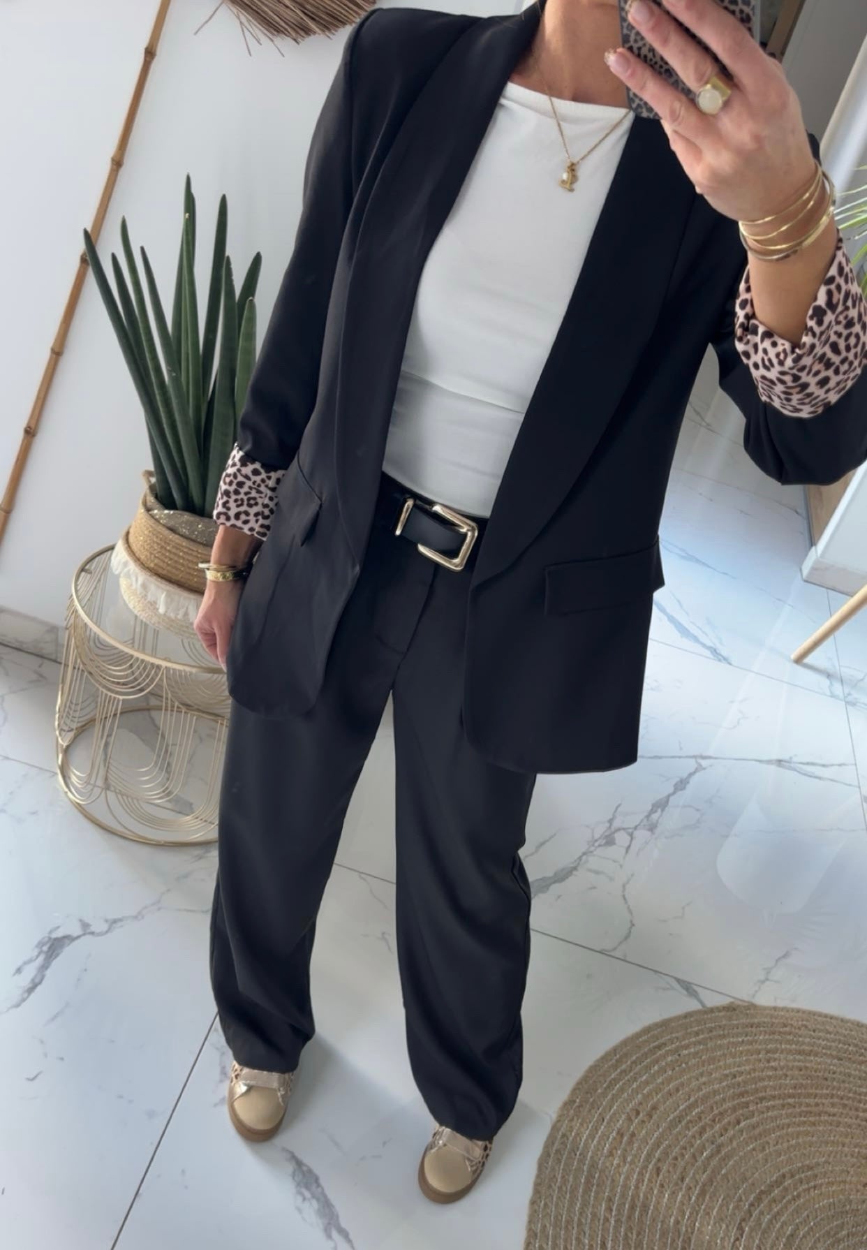 Blazer noir revers léopard