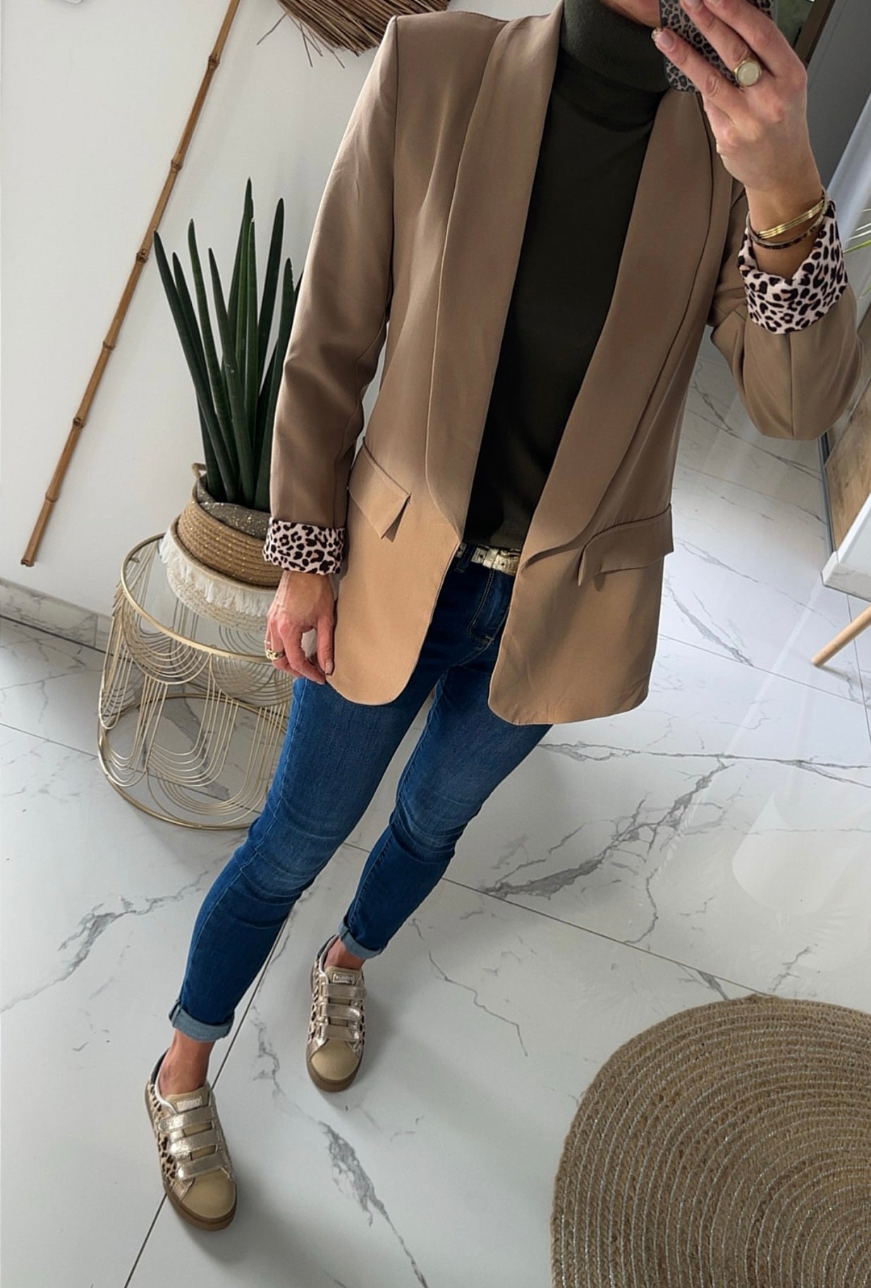 Blazer camel revers léopard