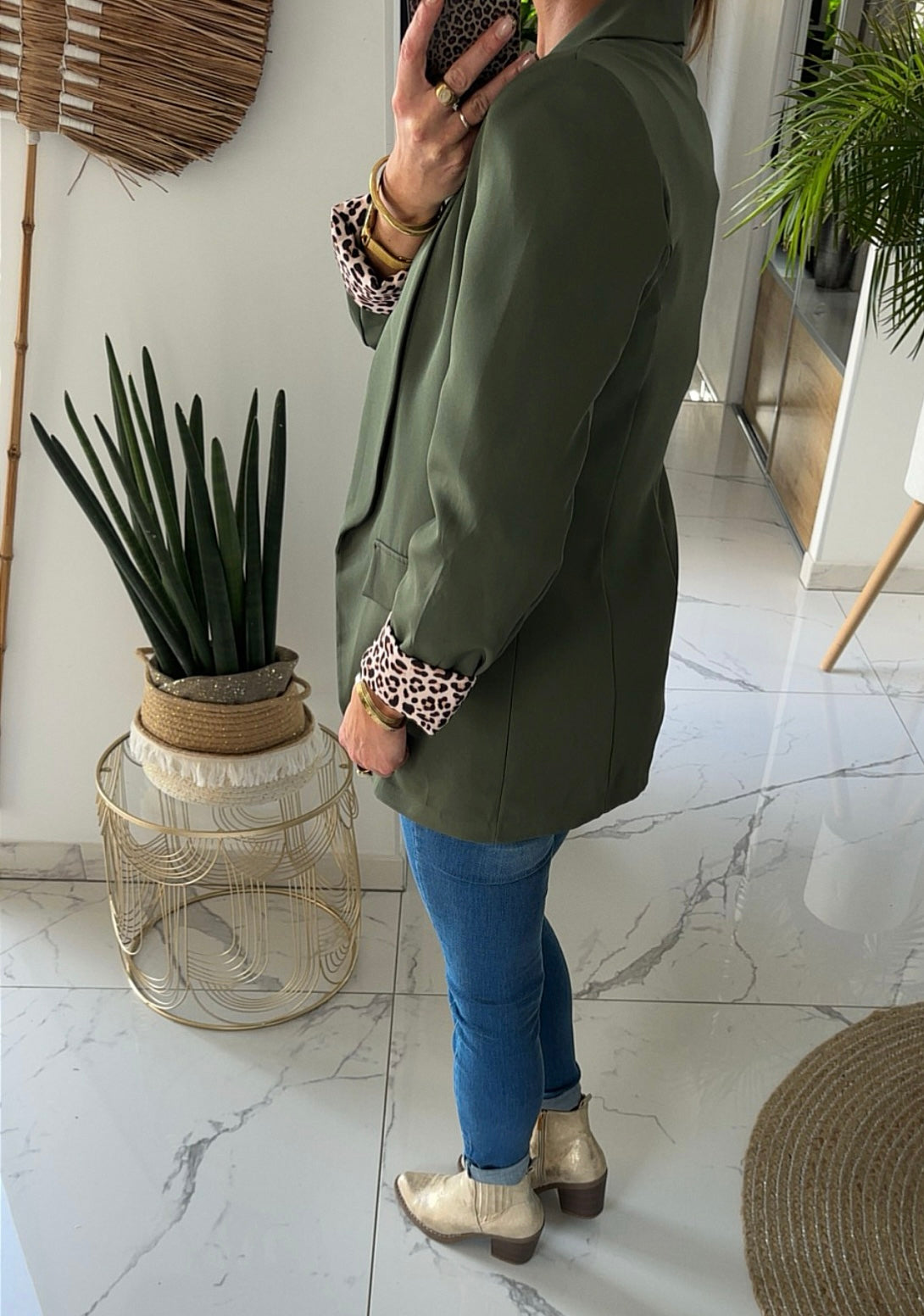 Blazer kaki revers léopard
