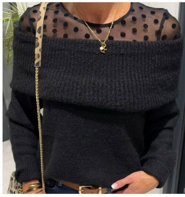 Pull noir col bateau