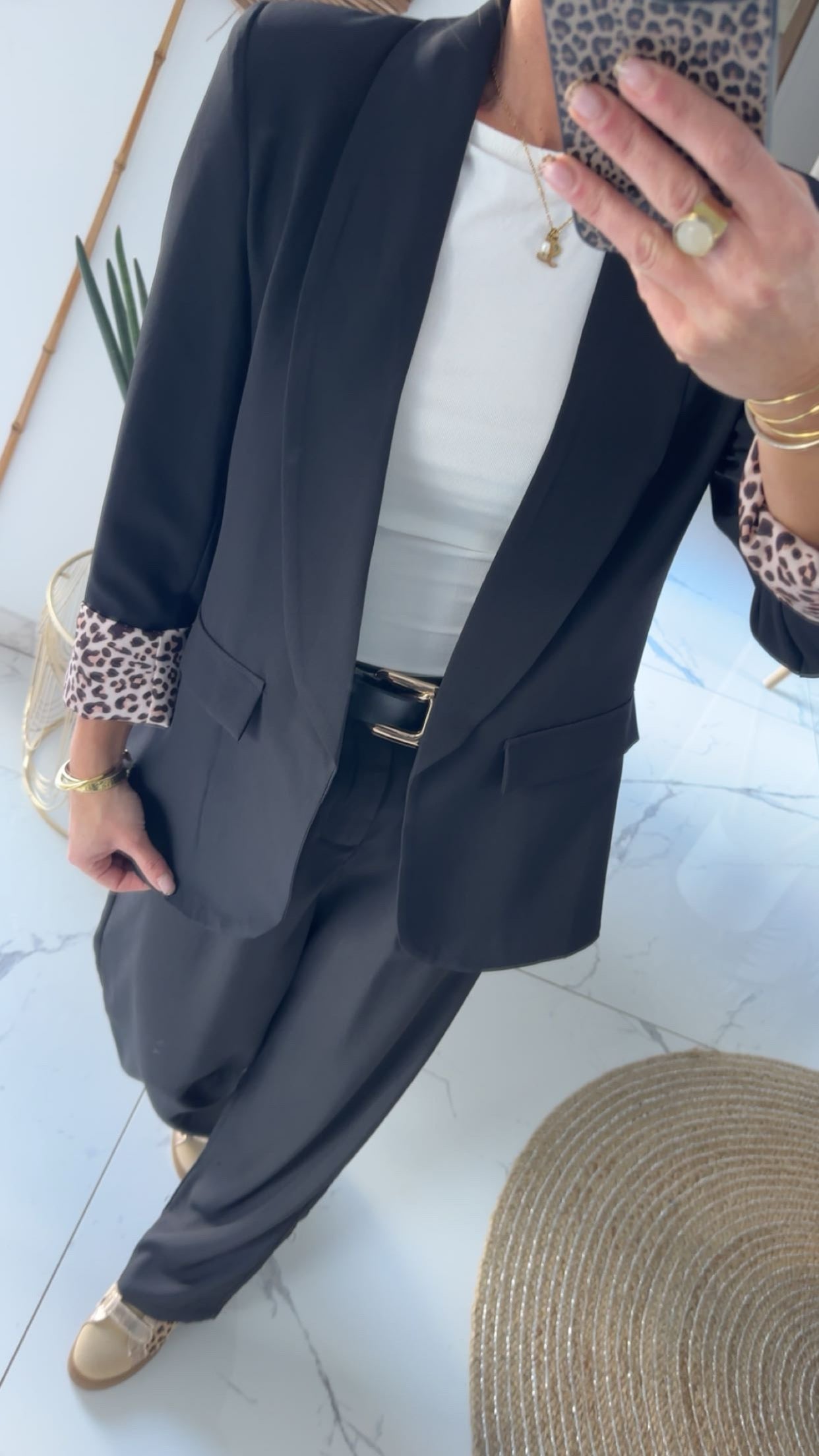 Blazer noir revers léopard
