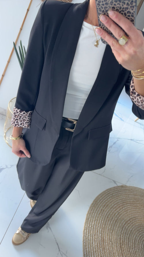 Blazer noir revers léopard