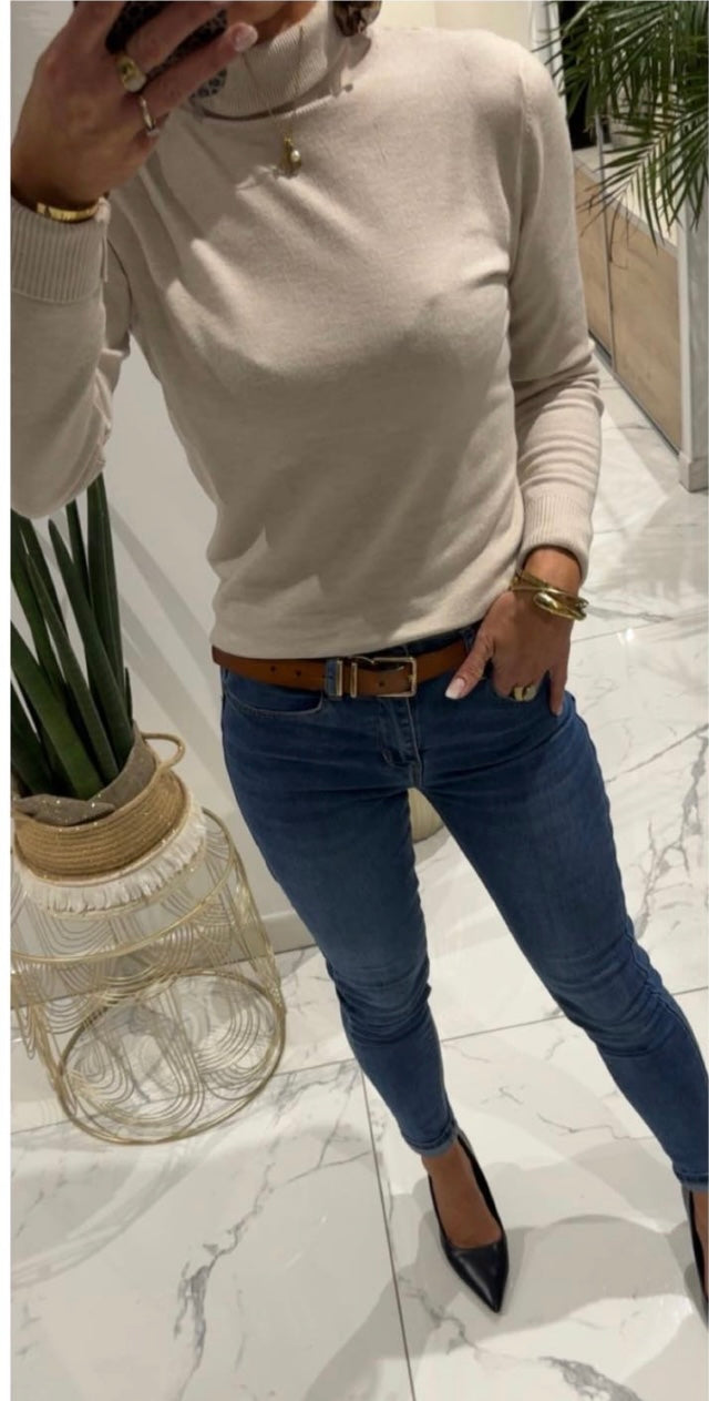 Pull col roulé taupe